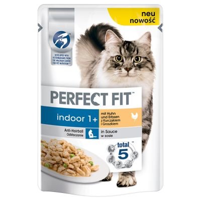 Perfect fit Indoor - пауч за котки с пиле и грах, 85гр