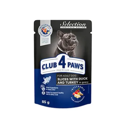 Club 4 Paws Premium Adult Dog Slices пауч за кучета с патица и пуйка в желе, 85 гр