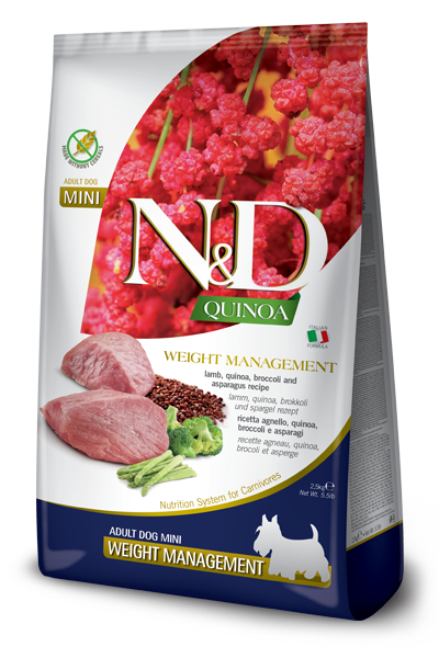 N&D Dog Quinoa Weight Management Lamb Mini храна за кучета от малки породи с агнешко за идеално телесно тегло 800 гр
