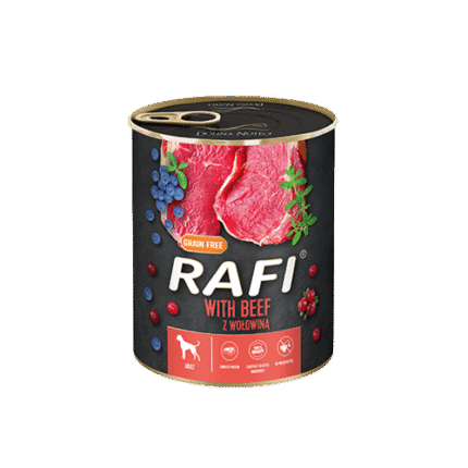 RAFI Adult консервa за кучета с говеждо и боровинки, 800гр