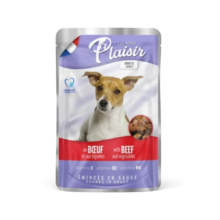 Plaisir Beef пауч за куче с телешко и зеленчуци, 100 гр.