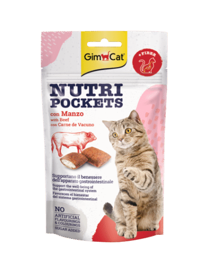 GimCat Nutri Pockets хрупкави хапки с говеждо + фибри, 60 г