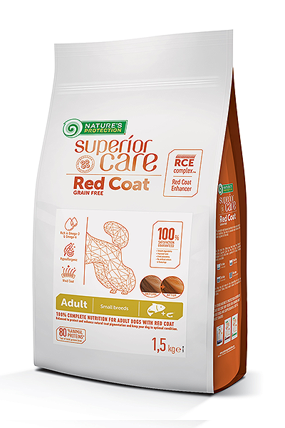 Natures Protection Small breeds Red Coat Храна за кучета с червена козина от дребни породи със сьомга 1.5кг