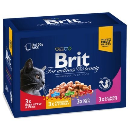 Brit Cat кутия с паучове за котки с различни вкусове 12х100гр