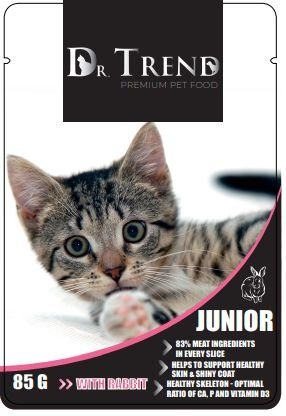Dr. Trend пауч за котка JUNIOR със Заек 85гр