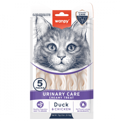 Wanpy Cat Urinary кремообразно лакомство за котки при проблеми с уринарния тракт с патица и пиле 5х14 гр