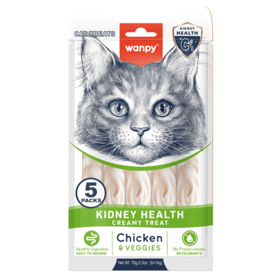 Wanpy Cat Kidney Health кремообразно лакомство за котки при проблеми с бъбреците с пилешко и зеленчуци 5х14 гр