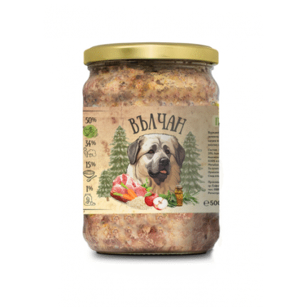Вълчан – храна за кучета с пилешко, свинско и зеленчуци 500гр.