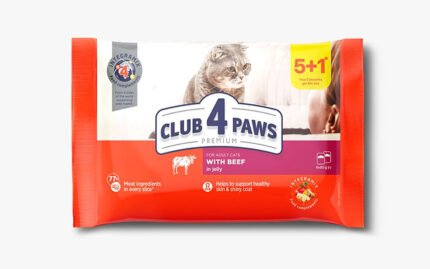 CLUB 4 PAWS Телешко в желе 5 бр + 1 бр гратис