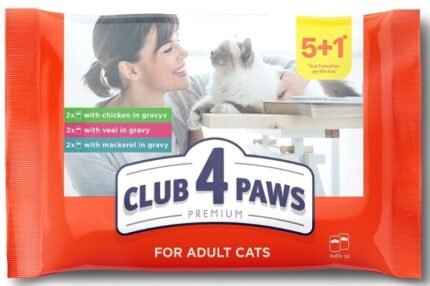 Club 4 Paws Premium Mix Храна за котки премиум микс 5 бр + 1 бр гратис