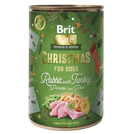 Коледна консерва за кучета Brit Care Dog Christmas Rabbit със 74% заешко месо, тиква и грах