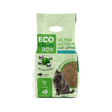 Eco Clean Box Ultra action 10L Котешка постелка от дървесни фибри със сребърни йони активен въглен