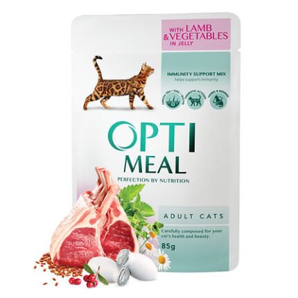 Opti Meal Pouch Lamb and Veggies in Jelly Пауч за котки агнешко и зеленчуци в желе 85 гр.