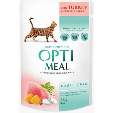 OPTI MEAL Pouch Adult cats with Turkey in Pumpkin Sauce пуйка в тиквен сос 85g