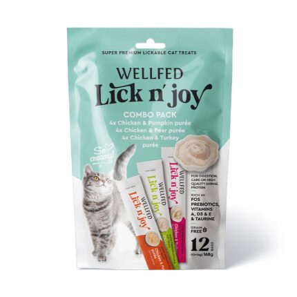 Wellfed Lick N’ Joy Combo Pack кремообразно лакомство за котки, микс от вкусове, 12 х 14 гр