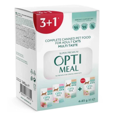 OPTI MEAL for adult cats Опти мийл мокра храна за израснали котки  3+1