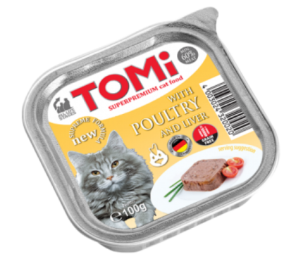 Tomi пастет за коткr птиче и дроб 100гр.