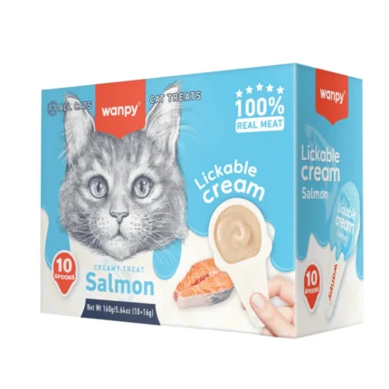 Wanpy cat Лакомство за котки, лъжичка с кремообразно лакомство със сьомга 10х16 г