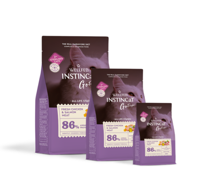 Wellfed Instincat Go Fresh Sterilised Пълноценна суха храна за кастрирани котки с прясно пилешко месо и сьомга