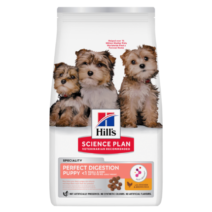 Hills SP Perfect Digestion Small&Mini Puppy храна за подрастващи кучета с пилешко и кафяв ориз