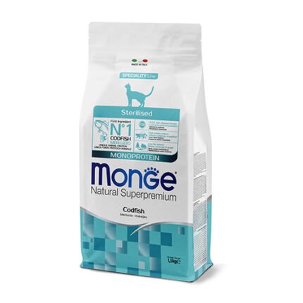 Monge Cat Monoprotein Adult Sterilised Codfish Суха храна за кастрирани котки с риба треска 1.5кг