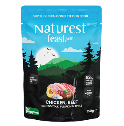 Naturest feast Paté Puppy & Young Натурест пастет за подрастващи кученца с пилешко, телешко с яйчен жълтък, тиква и ябълка 150гр.